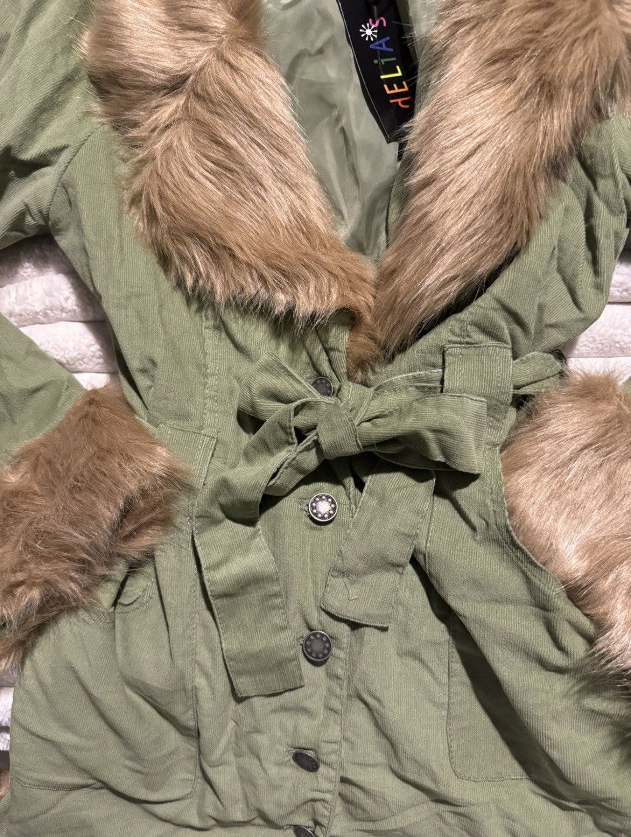 Vintage dELiA*s Daisy Dear Sherpa green cord mohair retro peacoat 90 Size XS / US 0-2 / IT 36-38 - 17 Thumbnail