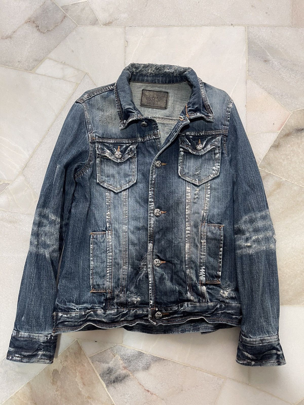If Six Was Nine 2000s Angel Equal Trashed Denim Jacket A5 Size US S / EU 44-46 / 1 - 1 Thumbnail