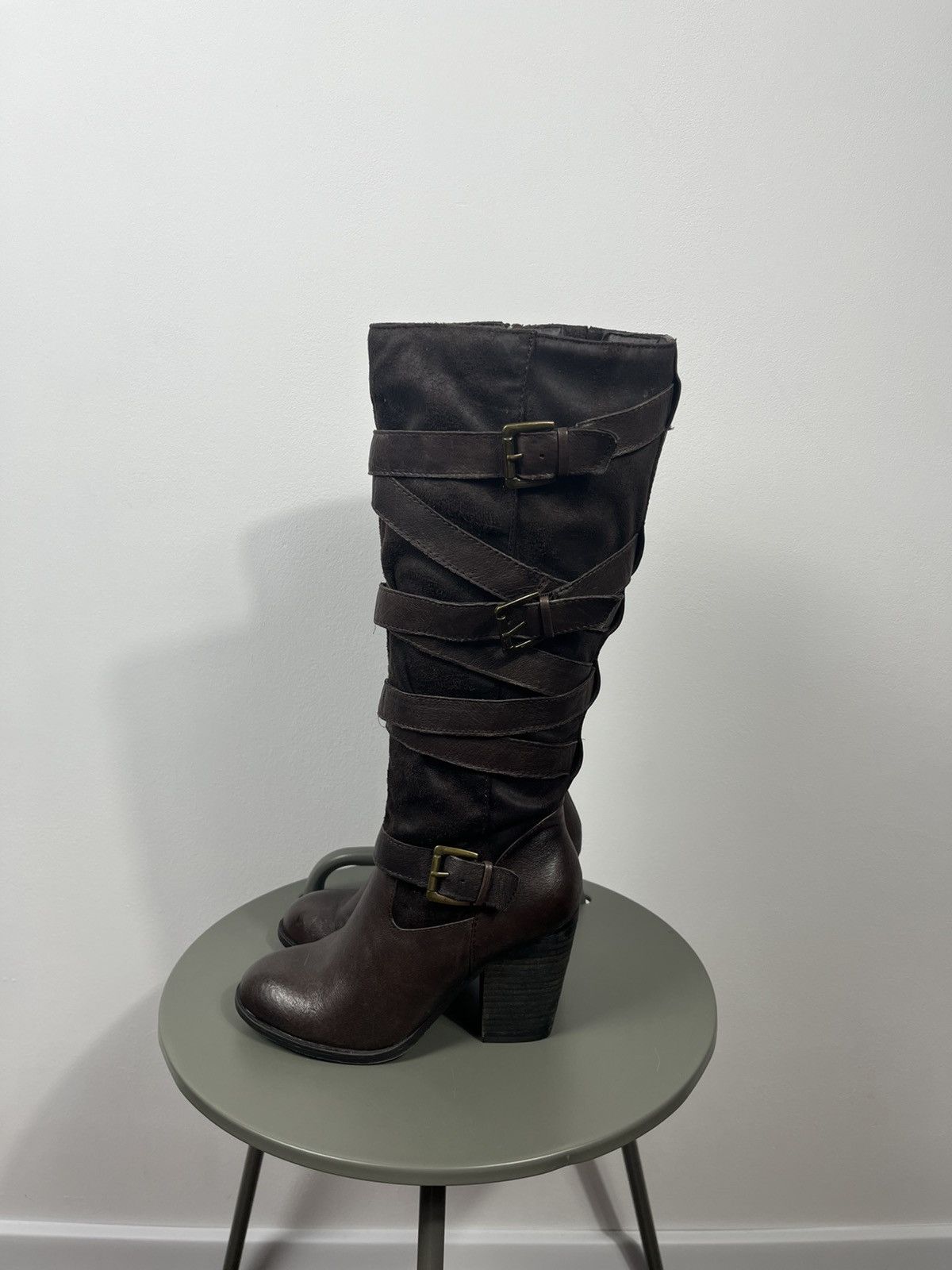 Other Womens Brown Leather Buckle Knee High Boots EU 37 Size US 6.5 / IT 36.5 - 4 Thumbnail
