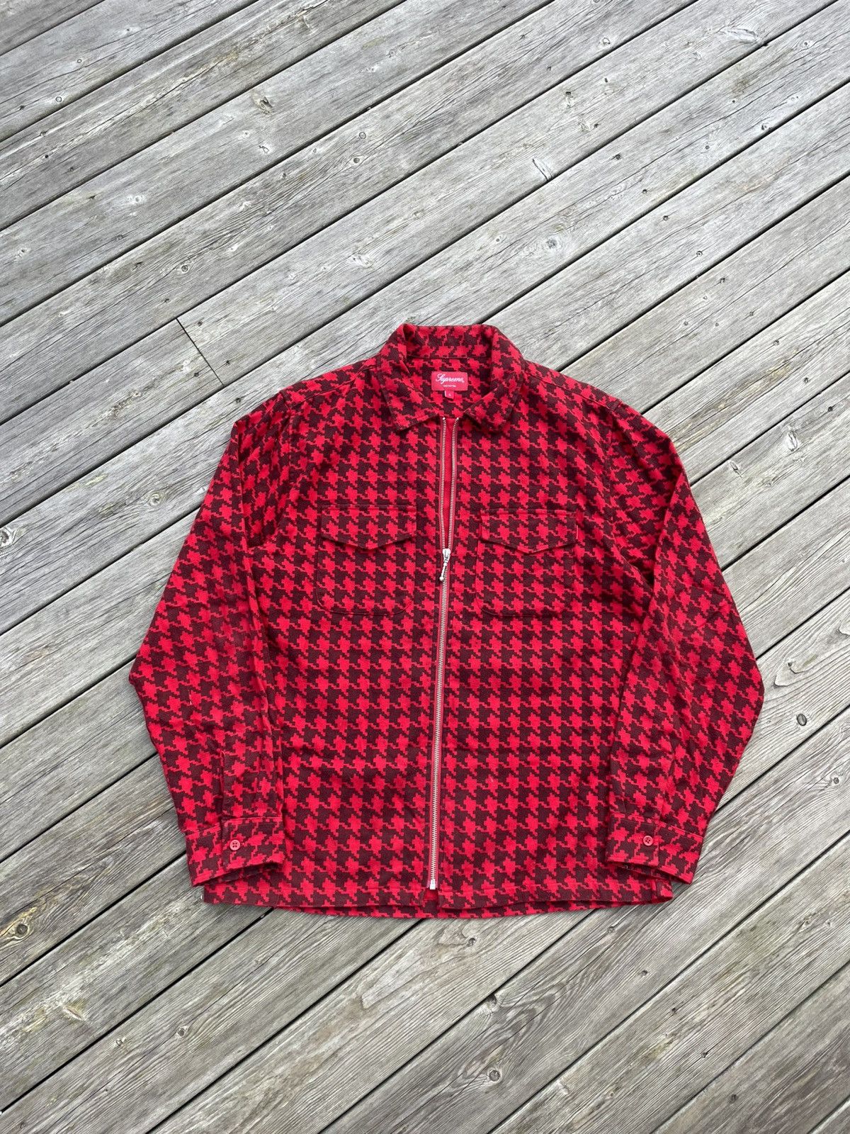 Supreme Supreme Houndstooth Flannel Zip Up Shirt FW18 Red Size Large Size US L / EU 52-54 / 3 - 1 Thumbnail