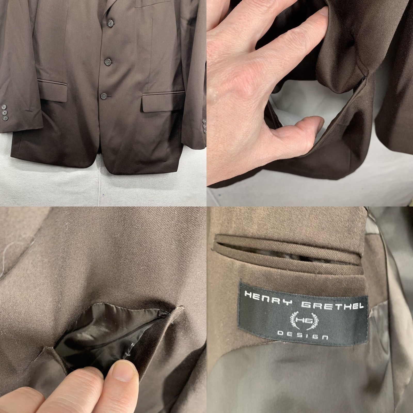 Vintage VINTAGE Henry Grethel Designer Suit Jacket 44 Regular Brown Wool Short Mens Size 44R - 8 Thumbnail