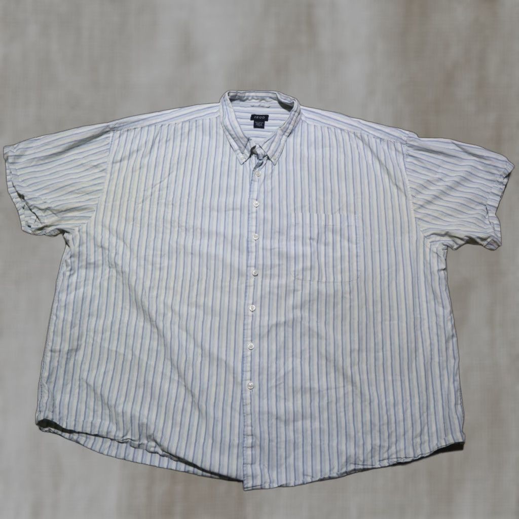 Izod IZOD Shirt Button-Up Long Sleeve Casual Adult Men's 4X Plus Blue Striped Cotton Logo 90s Theme Mens Size US XXL / EU 58 / 5 - 1 Thumbnail