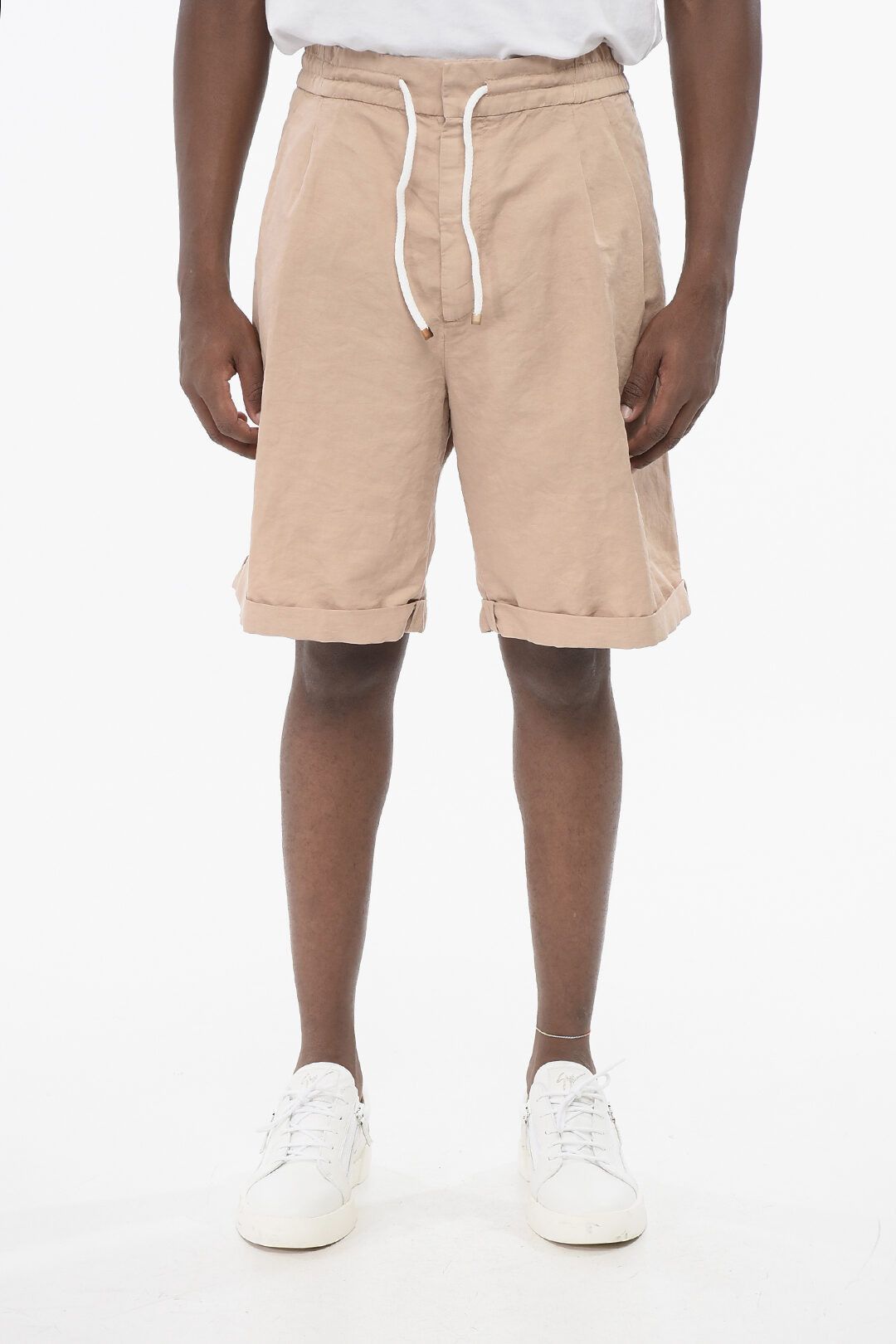 og1mm0825 Single-pleated Linen Blend Short in Beige