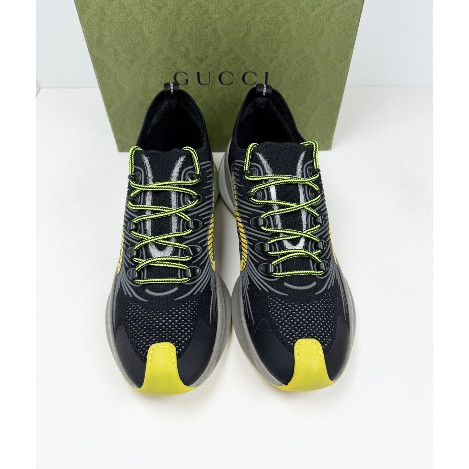 Gucci Size 11.5US - Gucci Run GG Black Yellow Knit Sneakers NEW Size US 11.5 / EU 44-45 - 3 Thumbnail
