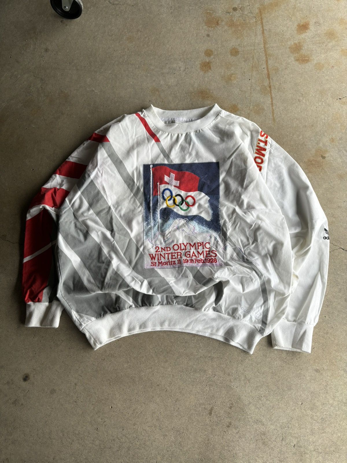 Image of USA Olympics x Vintage 1960 Olympics Winter White Adidas Crewneck Faded, Men's (Size XL)