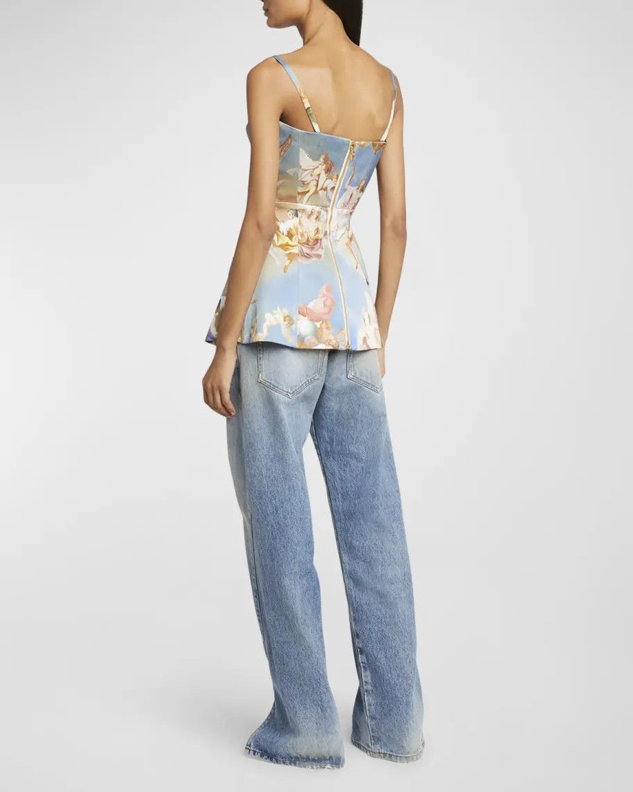 Balmain o1w1db10624 Strap Tailored Sky Printed Satin Top Size XS / US 0-2 / IT 36-38 - 2 Thumbnail