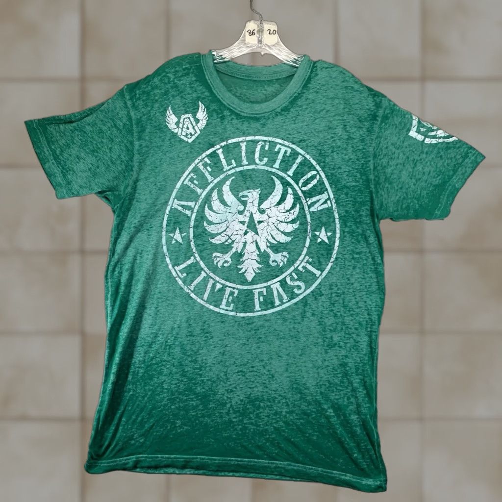 Affliction VINTAGE Affliction T Shirt XL Green Eagle Crest USA Crew Neck Short Sleeve Graphic Print Men’s Size US XL / EU 56 / 4 - 1 Thumbnail