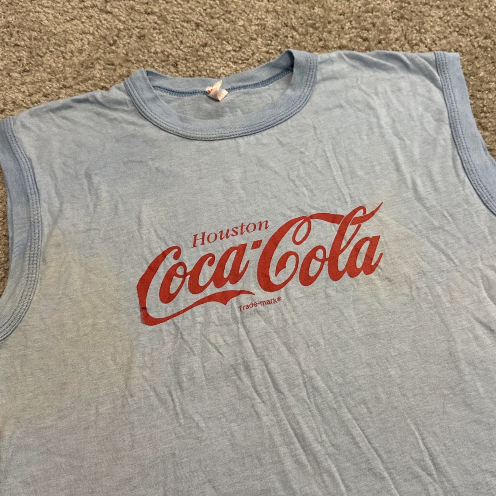 Vintage VINTAGE Coca-Cola Tank Top T-Shirt Sleeveless Blue L Unisex Adults 1970s Pop Houston TX Size US L / EU 52-54 / 3 - 4 Thumbnail