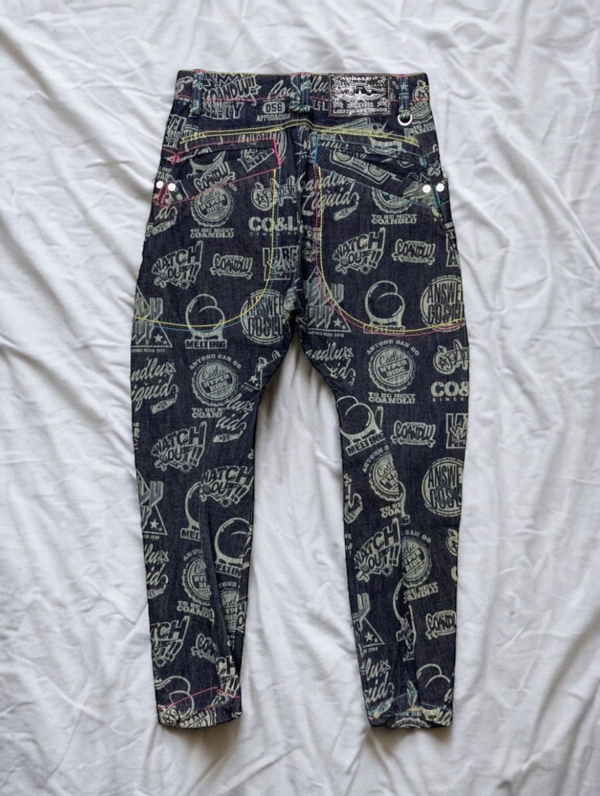Hysteric Glamour × Japanese Brand Co & Lu Japan Drop Crotch All Over Printed Men Denim Pants Size US 29 - 2 Thumbnail