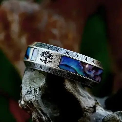 Vintage Tree Of Life Stainless Steel Abalone Shell Rings Size ONE SIZE - 3 Thumbnail