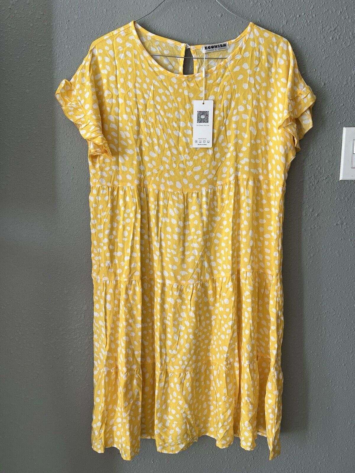 Designer Ecowish Dress in Beautiful Yellow Hues Sz L Size L / US 10 / IT 46 - 1 Thumbnail