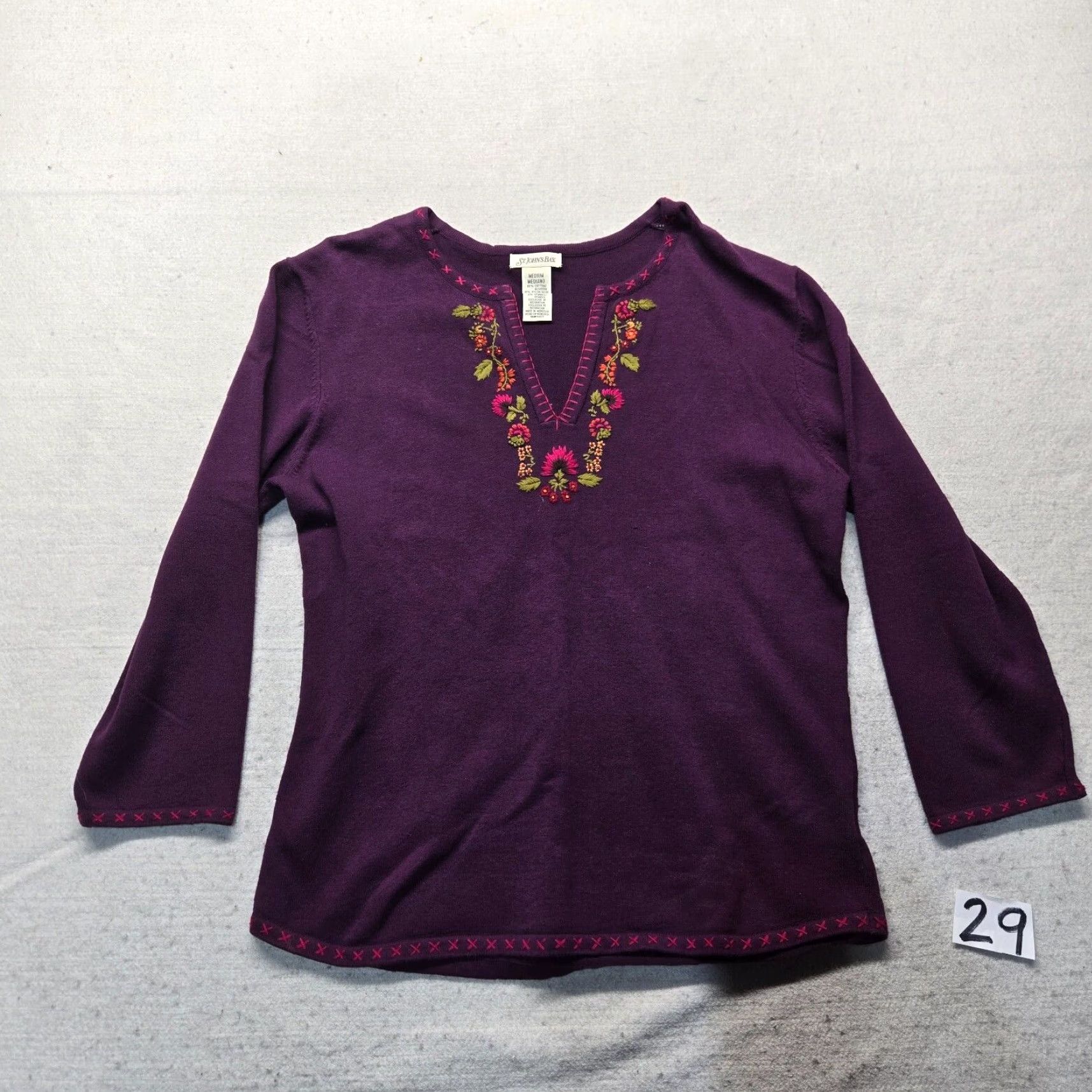 Vintage St. John's Bay Purple Floral Flowers Long Sleeve Knit Sweater Adult Women's Med Size M / US 6-8 / IT 42-44 - 4 Thumbnail