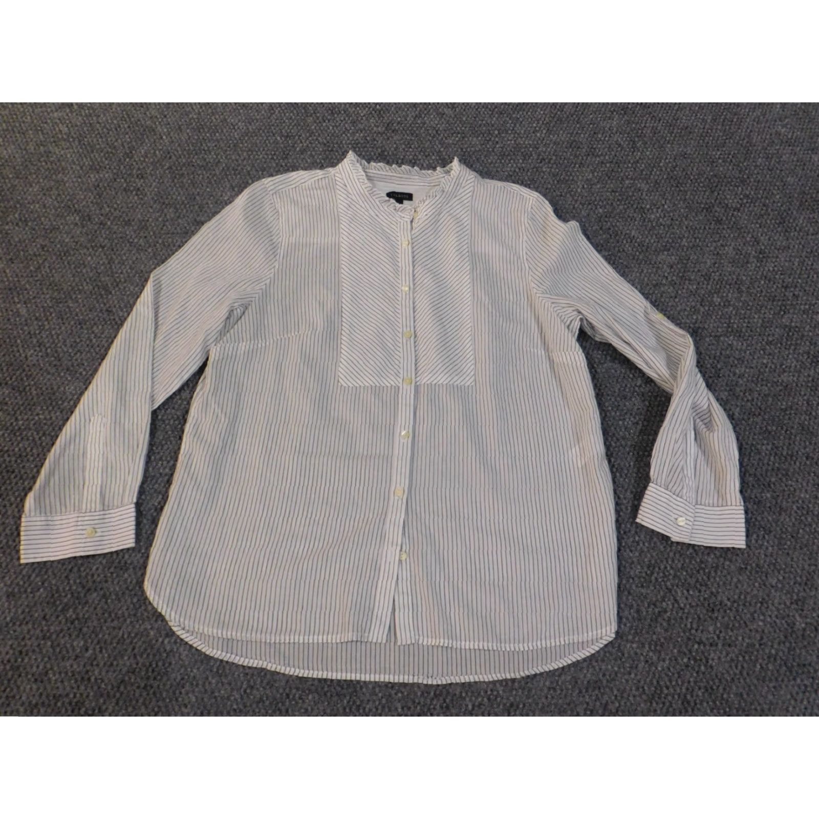Talbots Talbots Shirt Womens Large White Striped Sheer Button-Up Cotton Casual Regular L Colorful Size L / US 10 / IT 46 - 3 Thumbnail