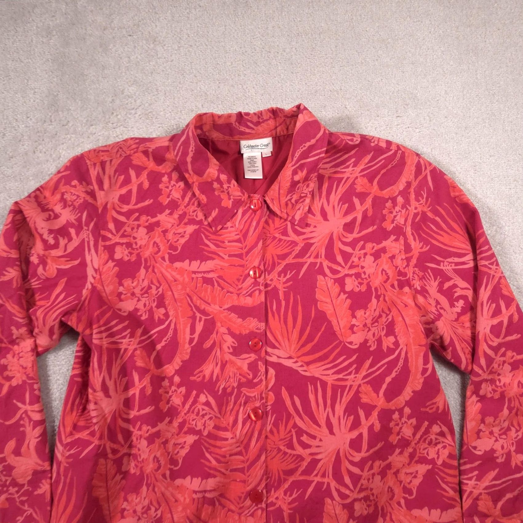 Coldwater Creek Coldwater Creek Shirt Womens L Pink Floral Tropical Button Front Lined Top Size L / US 10 / IT 46 - 2 Thumbnail