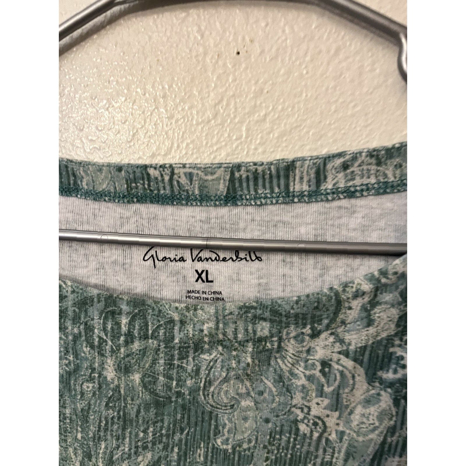 Gloria Vanderbilt Gloria Vanderbilt Womens Knit Top XL Green Floral Geometric Cotton Blend Knit Top Blouse 3/4 Sleeve Boat Neck Pullover Casual Office Size XL / US 12-14 / IT 48-50 - 2 Thumbnail