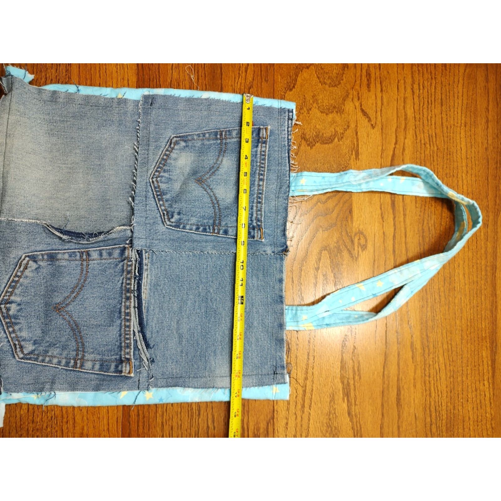 Market Blue Jean Denim Purse Upcycled Handmade Moon Small Market Tote Purse Craft Bag Size 28" / US 6 / IT 42 - 5 Thumbnail