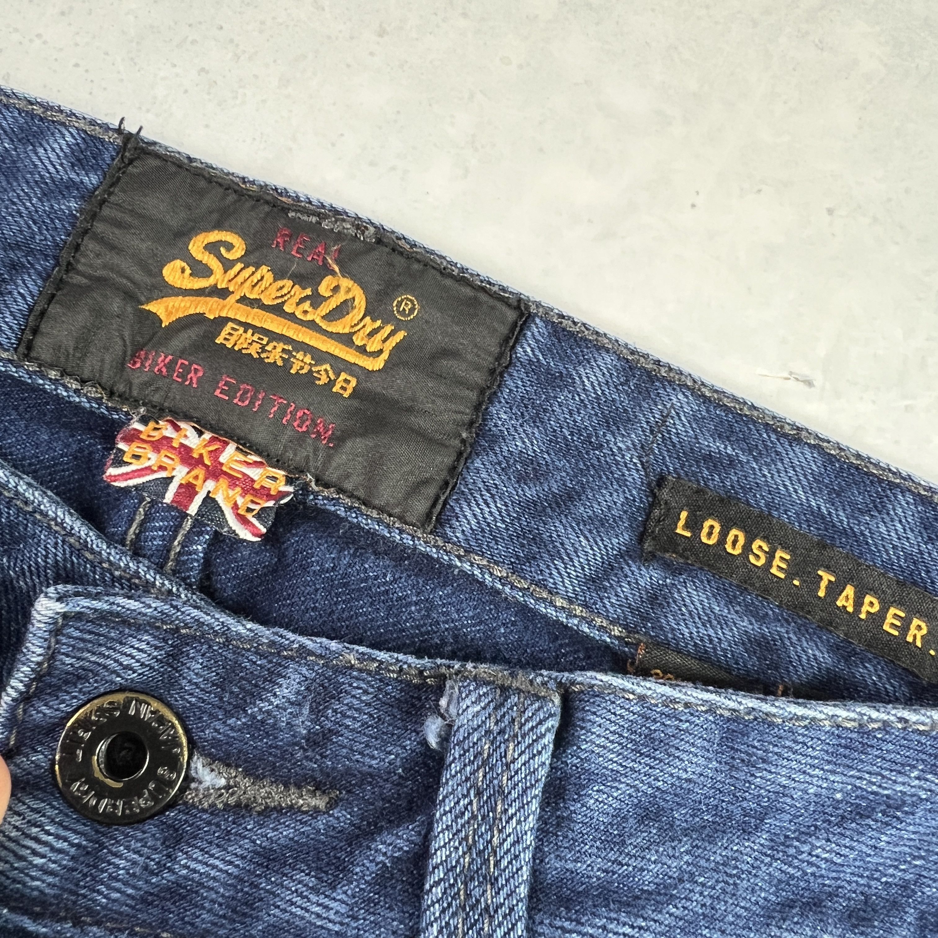 Superdry Super Dry Jean Loose Taper Biker Dark Blue Cotton Denim Size US 31 - 12 Thumbnail