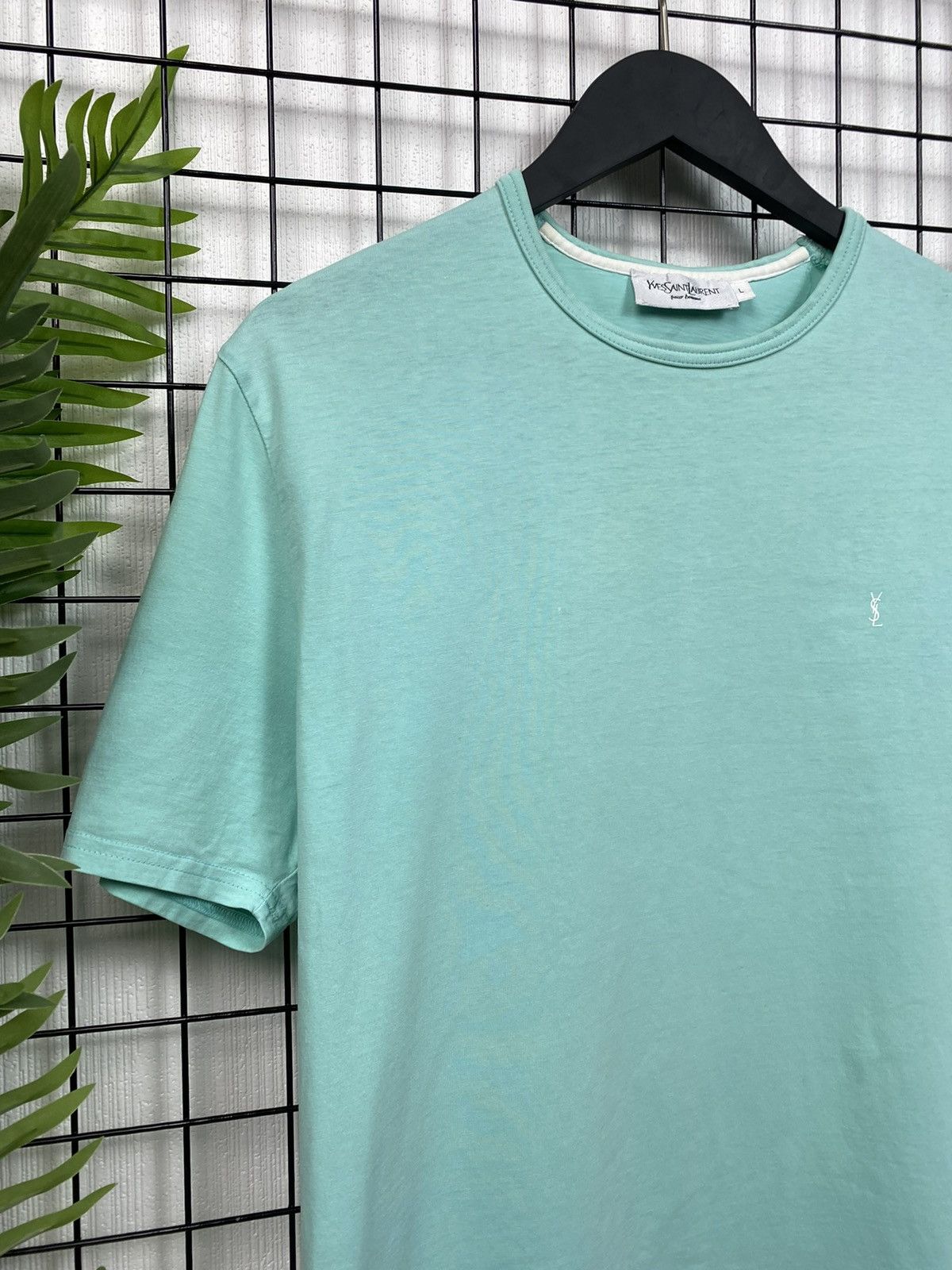 Yves Saint Laurent Vintage 90s Yves Saint Laurent YSL T Shirt rare turquoise Size US L / EU 52-54 / 3 - 4 Thumbnail
