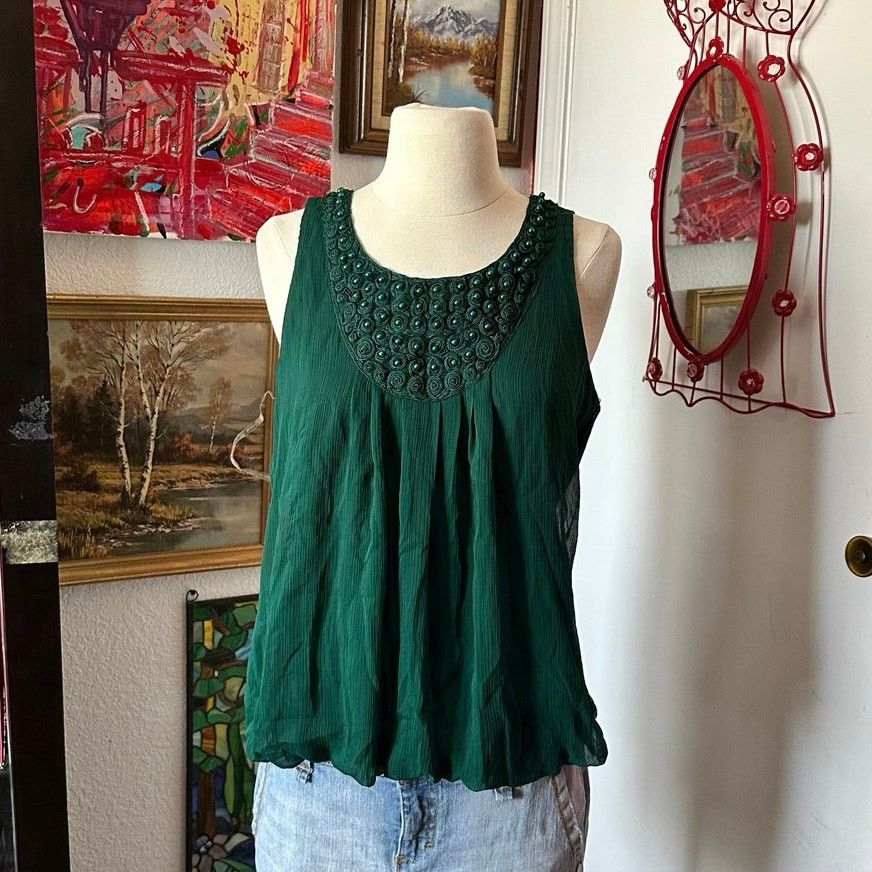 Forever 21 forever 21 green beaded tank top blouse Size L / US 10 / IT 46 - 1 Thumbnail