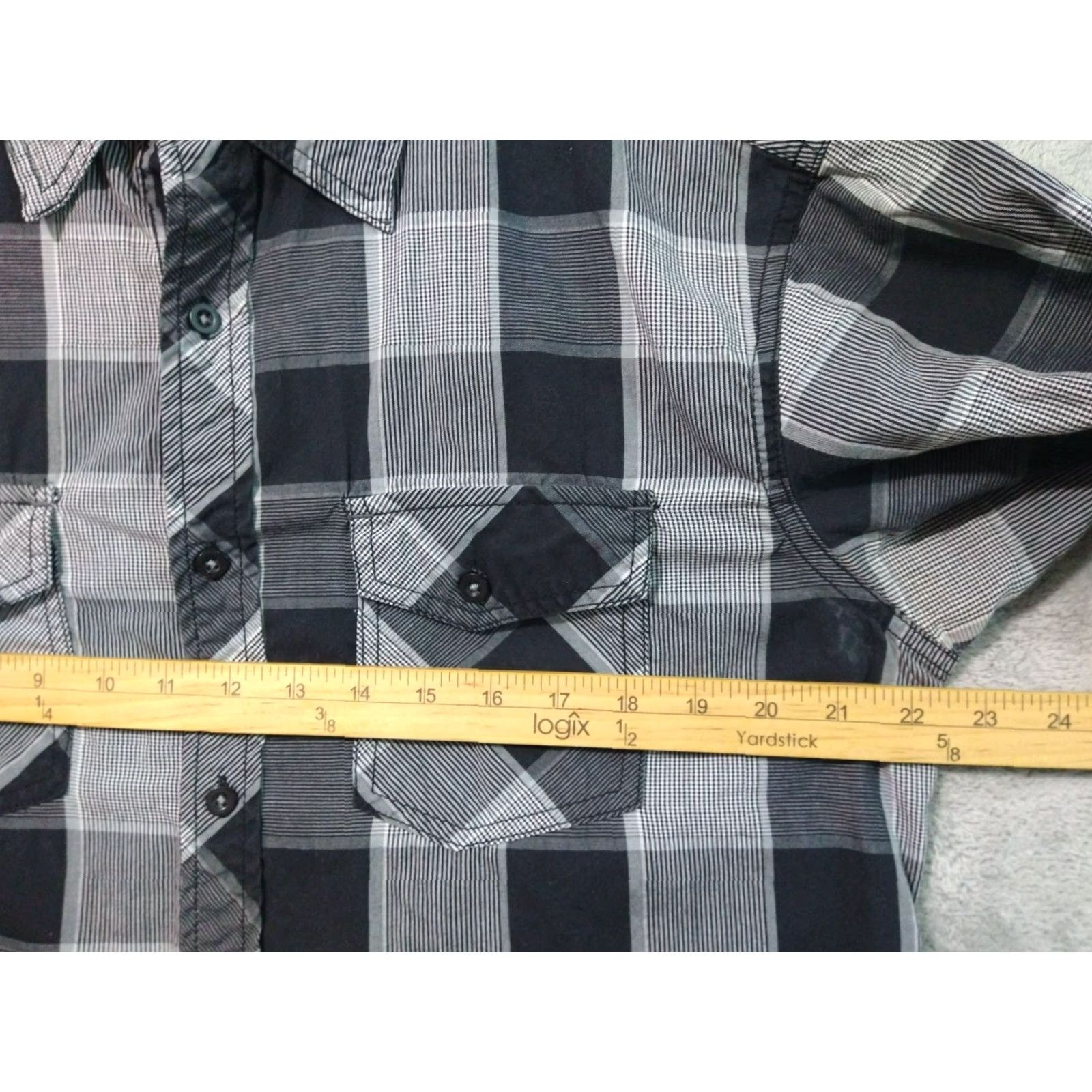 Point Zero Point Zero Shirt Mens Medium Gray Black Plaid Long Sleeve Button Up Pockets Size US M / EU 48-50 / 2 - 5 Thumbnail