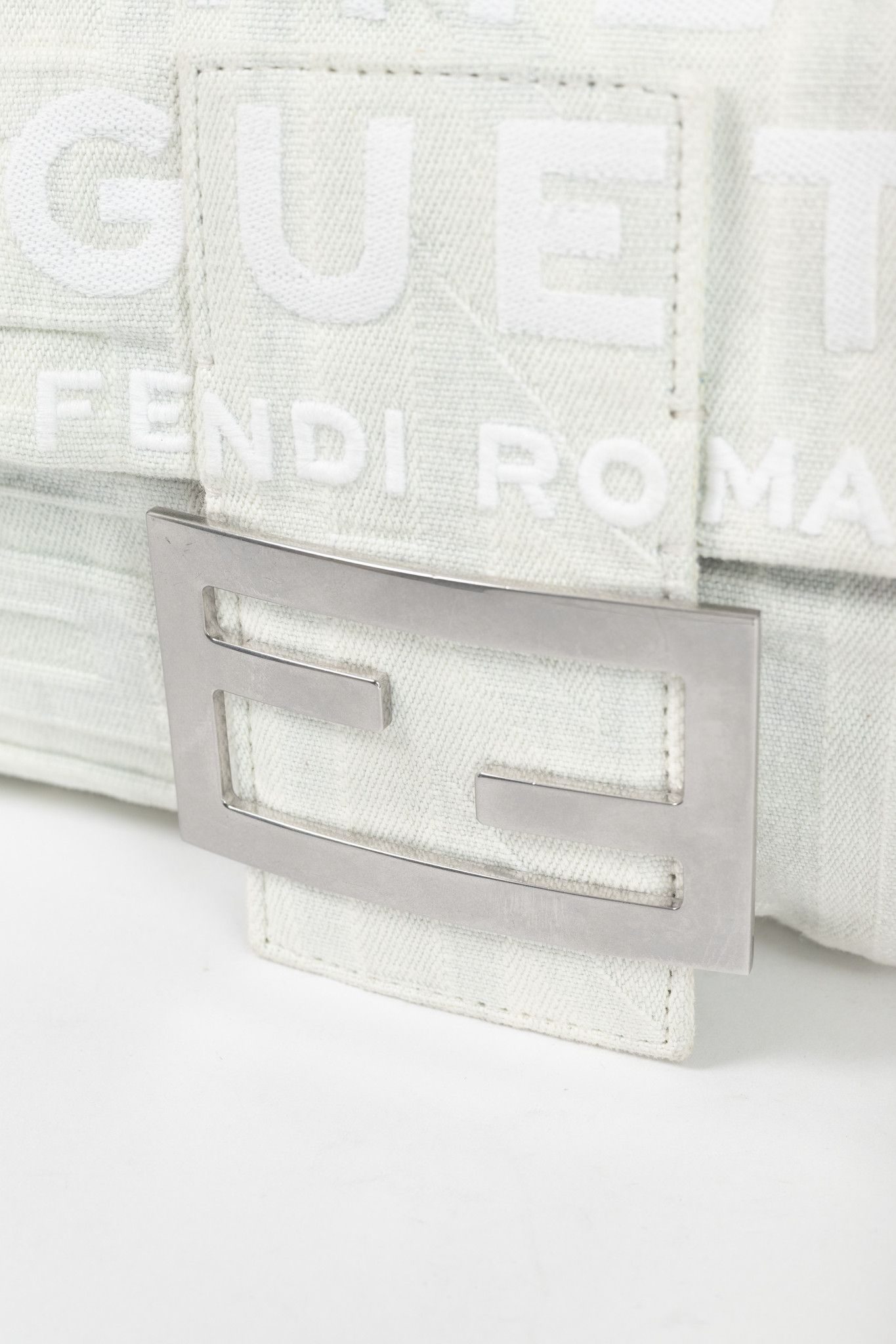 Fendi Fendi by Marc Jacobs Maxi Baguette White Denim Shoulder Bag Size ONE SIZE - 10 Thumbnail