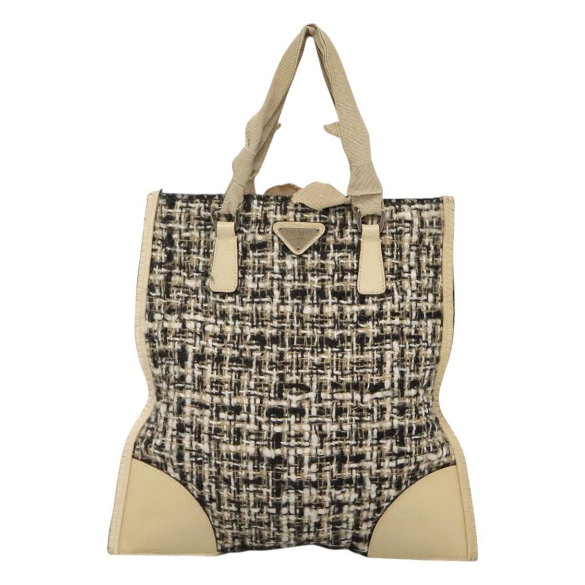 Prada PRADA Hand Bag Tweed Leather Beige Size ONE SIZE - 3 Thumbnail