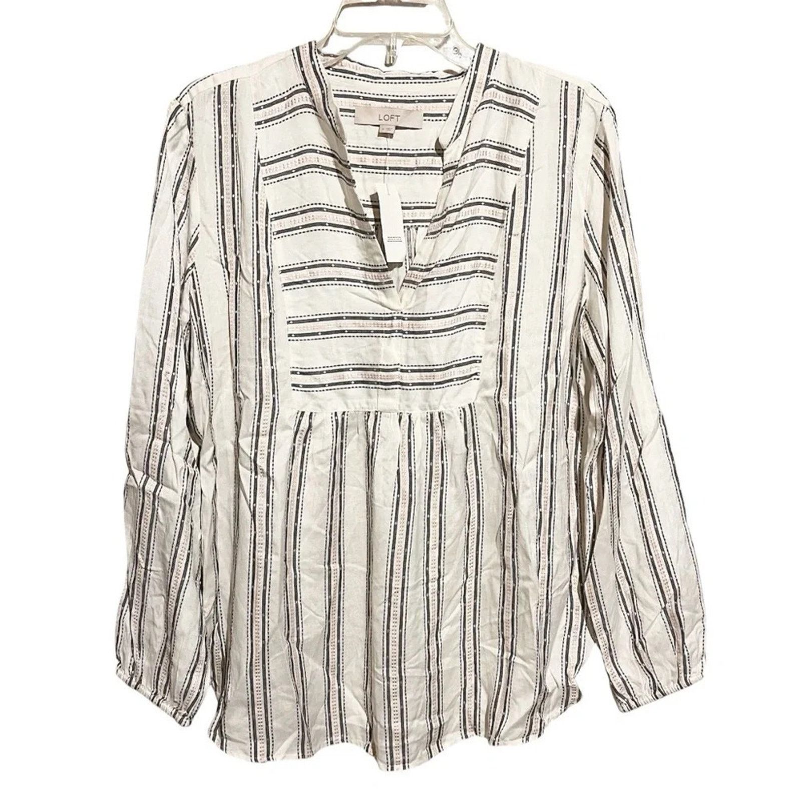 Loft LOFT Blouse NWT Medium White Striped Rayon V Neck Size M / US 6-8 / IT 42-44 - 1 Thumbnail