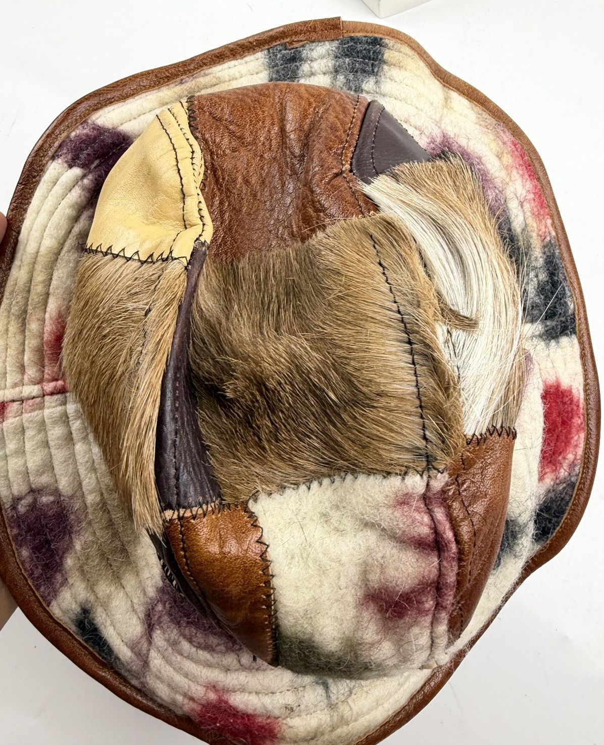 Japanese Brand very rare custom made leather patchwork hat tc52 Size ONE SIZE - 8 Thumbnail