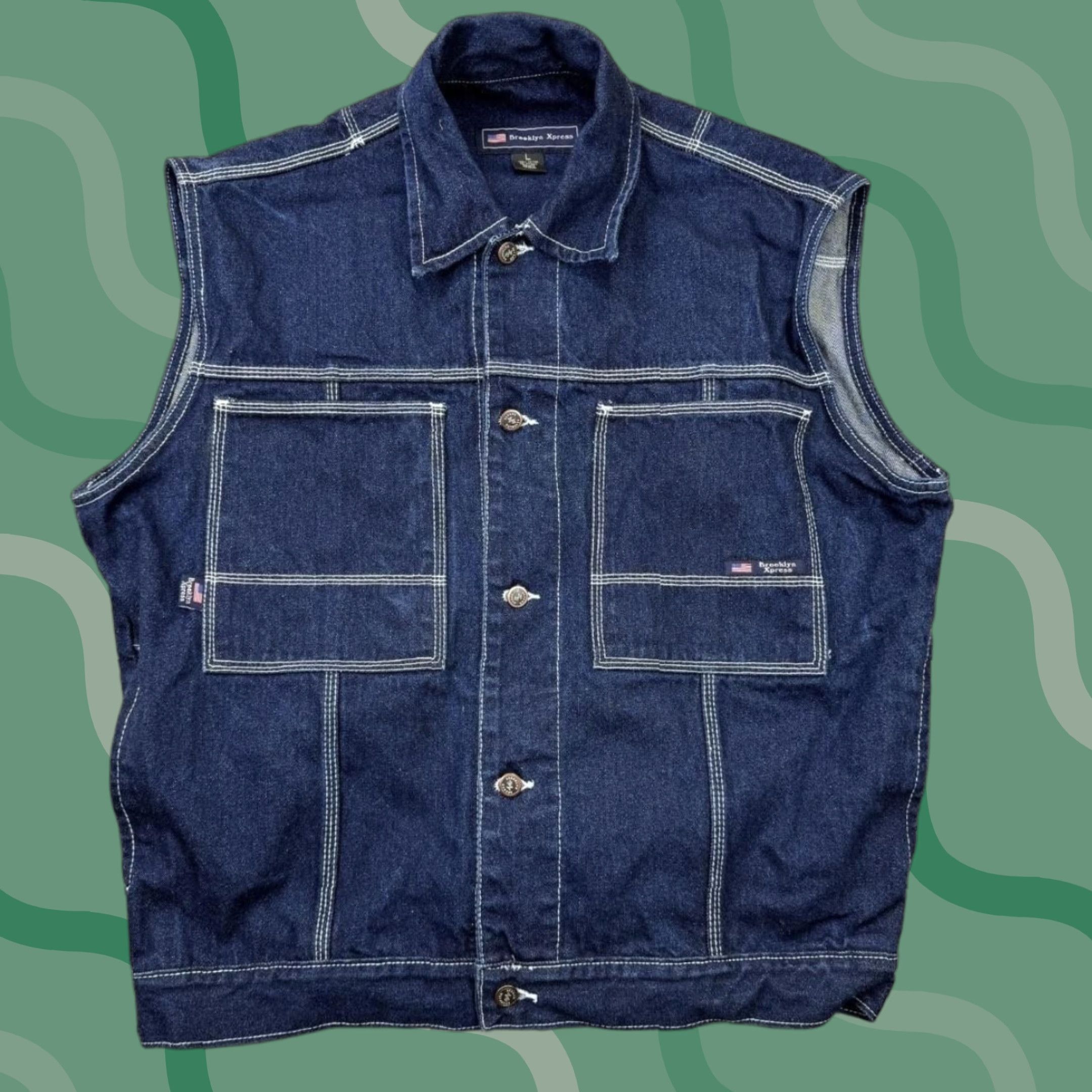 Vintage VINTAGE Brooklyn Xpress Vest Mens Large Blue Denim Utility Workwear Pockets 100% Cotton Size US L / EU 52-54 / 3 - 1 Thumbnail
