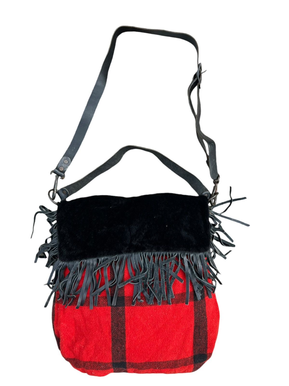 Leather Vintage Ralph Lauren Checks Wool Fringe Leather 2 Way Bag Size ONE SIZE - 7 Thumbnail