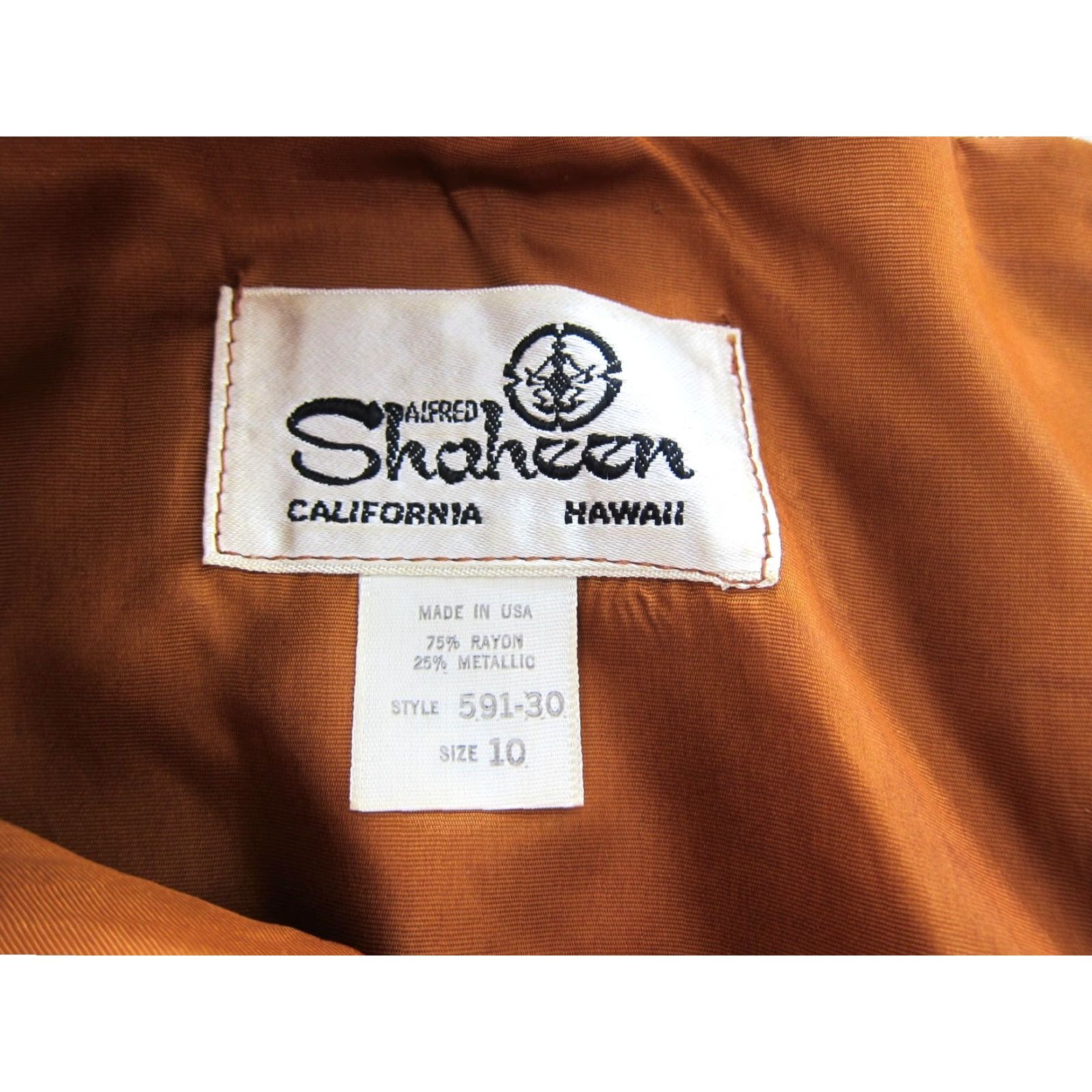 Vintage VTG Alfred Shaheen Gown Dress Long Sleeve Bronze Metallic Gold Pleated Vintage 1960's 10 Women Dress Size L / US 10 / IT 46 - 3 Thumbnail