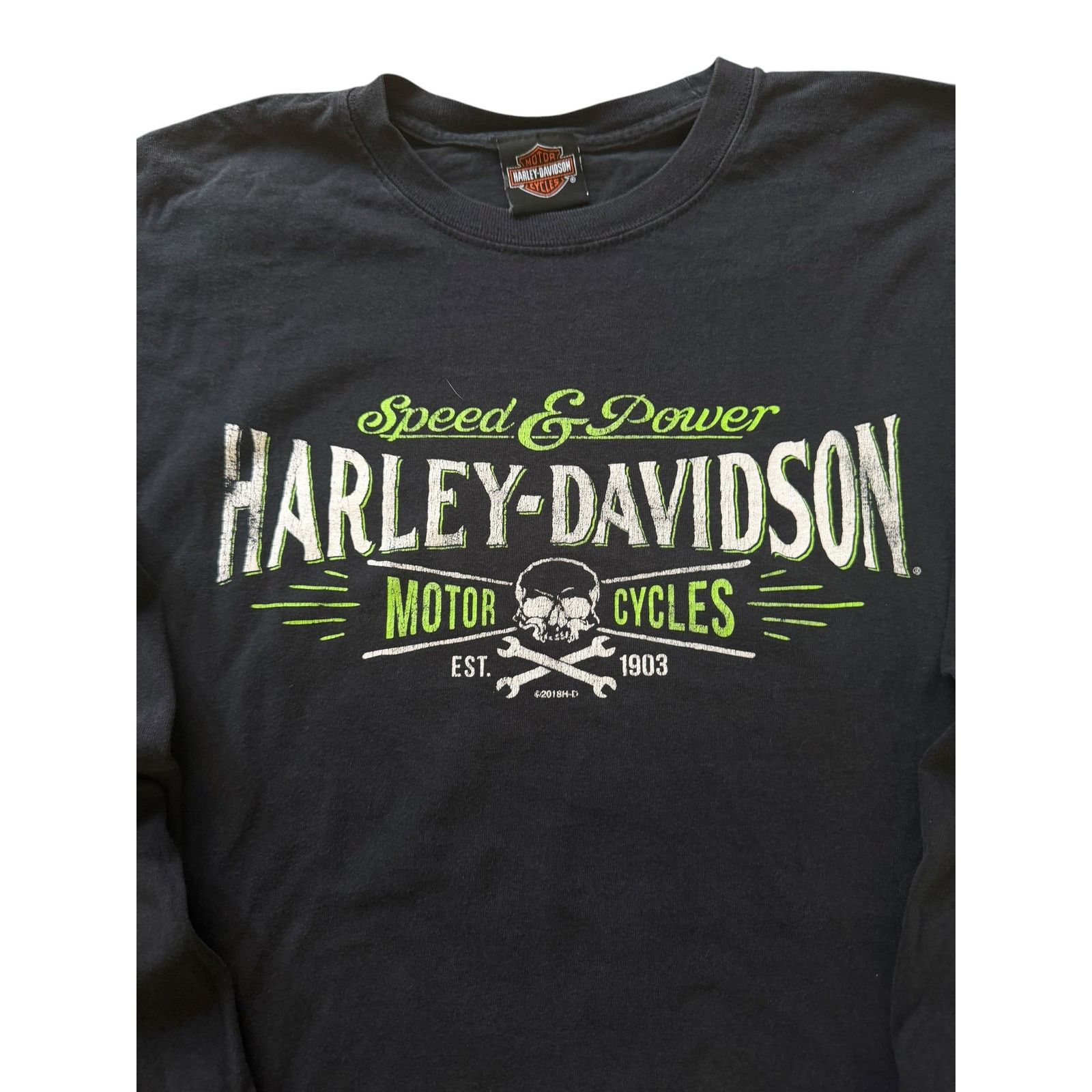 Harley Davidson Vintage Harley Davidson Speed & Power Green Long Sleeve Size US XL / EU 56 / 4 - 3 Thumbnail