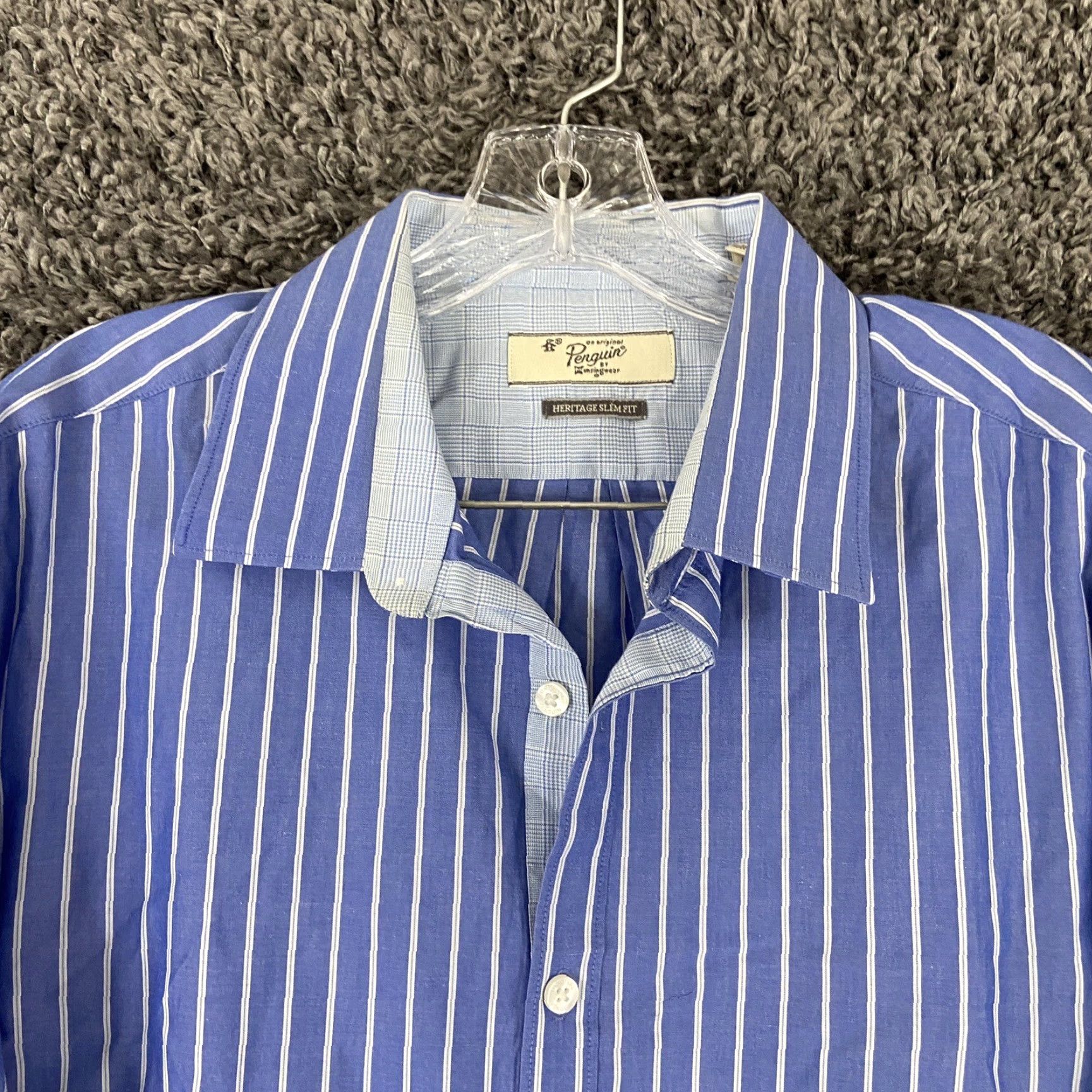 Original Penguin VINTAGE Original Penguin Dress Shirt Mens 16.5 37/36 Regular Long Sleeve Purple Stripe Button-Up Modern Brand-Patterned Shirt 16.5 Mens Size 42R - 5 Thumbnail