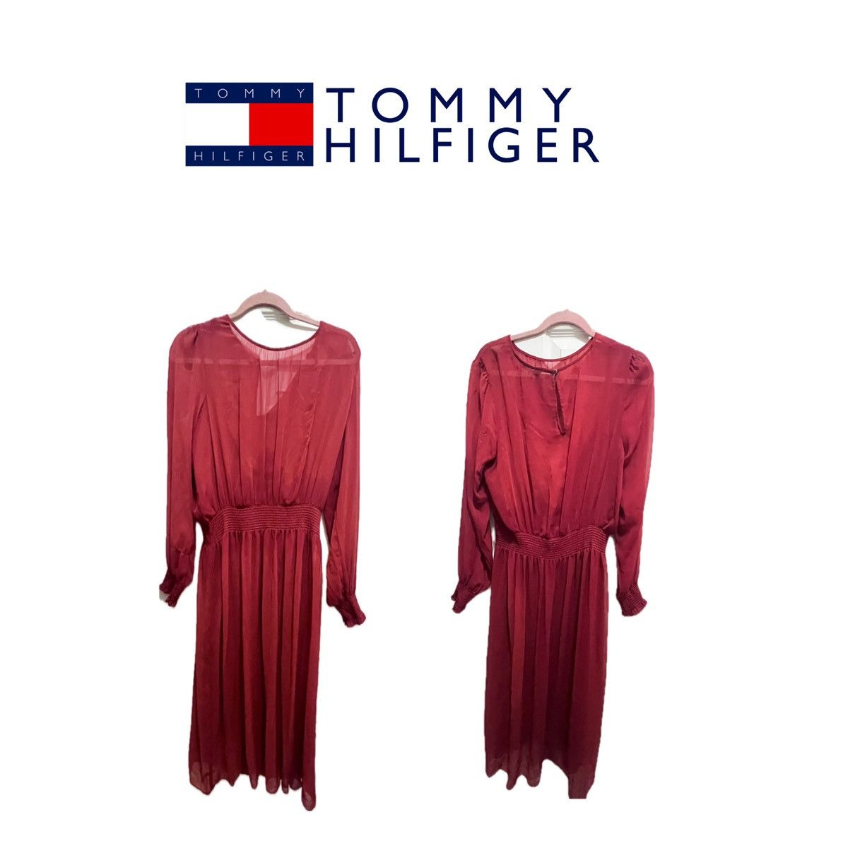 Tommy Hilfiger Tommy Hilfiger Women's Sintched Waist Midi Dress Scarlet MED Size M / US 6-8 / IT 42-44 - 4 Thumbnail