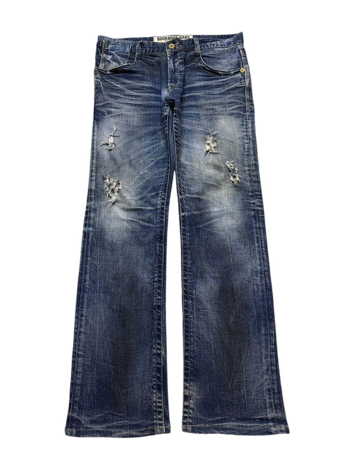 If Six Was Nine Vintage Y2K Buckaro Blue Faded Wash Whisker Distressed Jeans Size US 35 - 1 Thumbnail