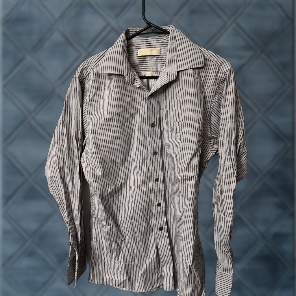 Michael Kors MICHAEL KORS Purple Striped Button-Up Dress Shirt M 100% Cotton Long Sleeve Mens Size 40R - 1 Thumbnail