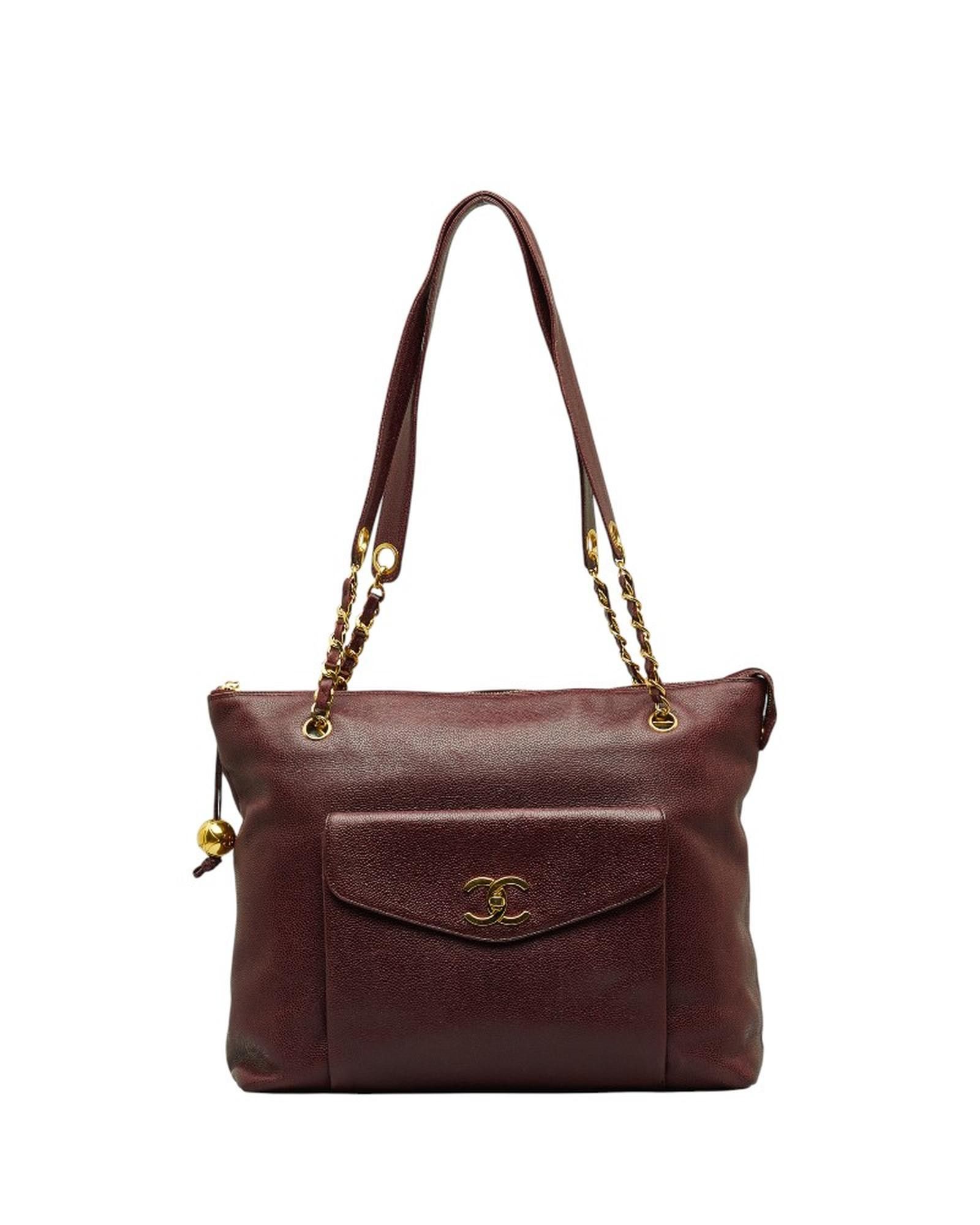 image of Chanel Rose Gold Caviar Chain Tote Bag In Ab Condition, Women's