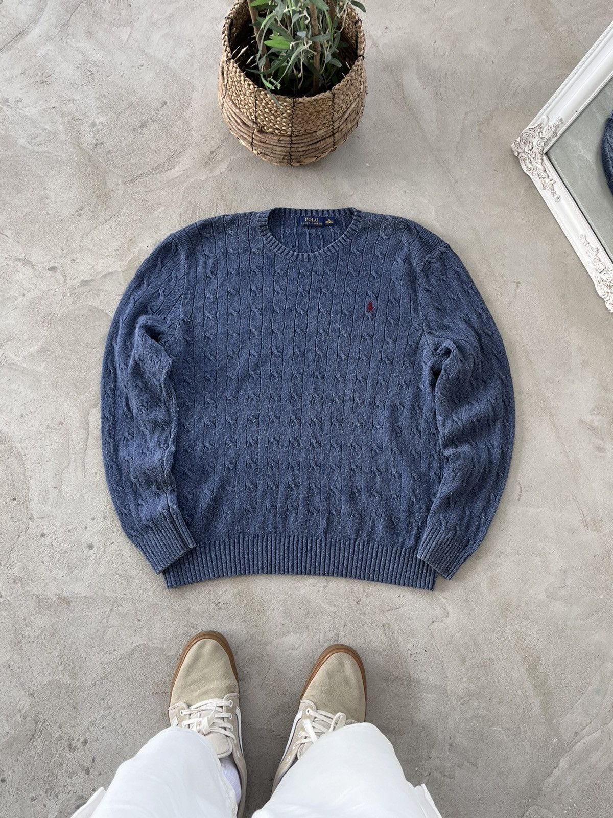 Vintage Ralph Lauren Silk Knit Sweater Blue Small Logo Y2K