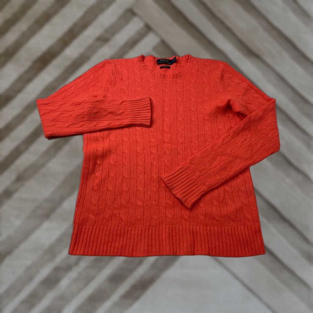 Polo Ralph Lauren VINTAGE Polo Ralph Lauren Orange Cashmere Cable-knit Crewneck Pullover Sweater L Women Size L / US 10 / IT 46 - 1 Thumbnail