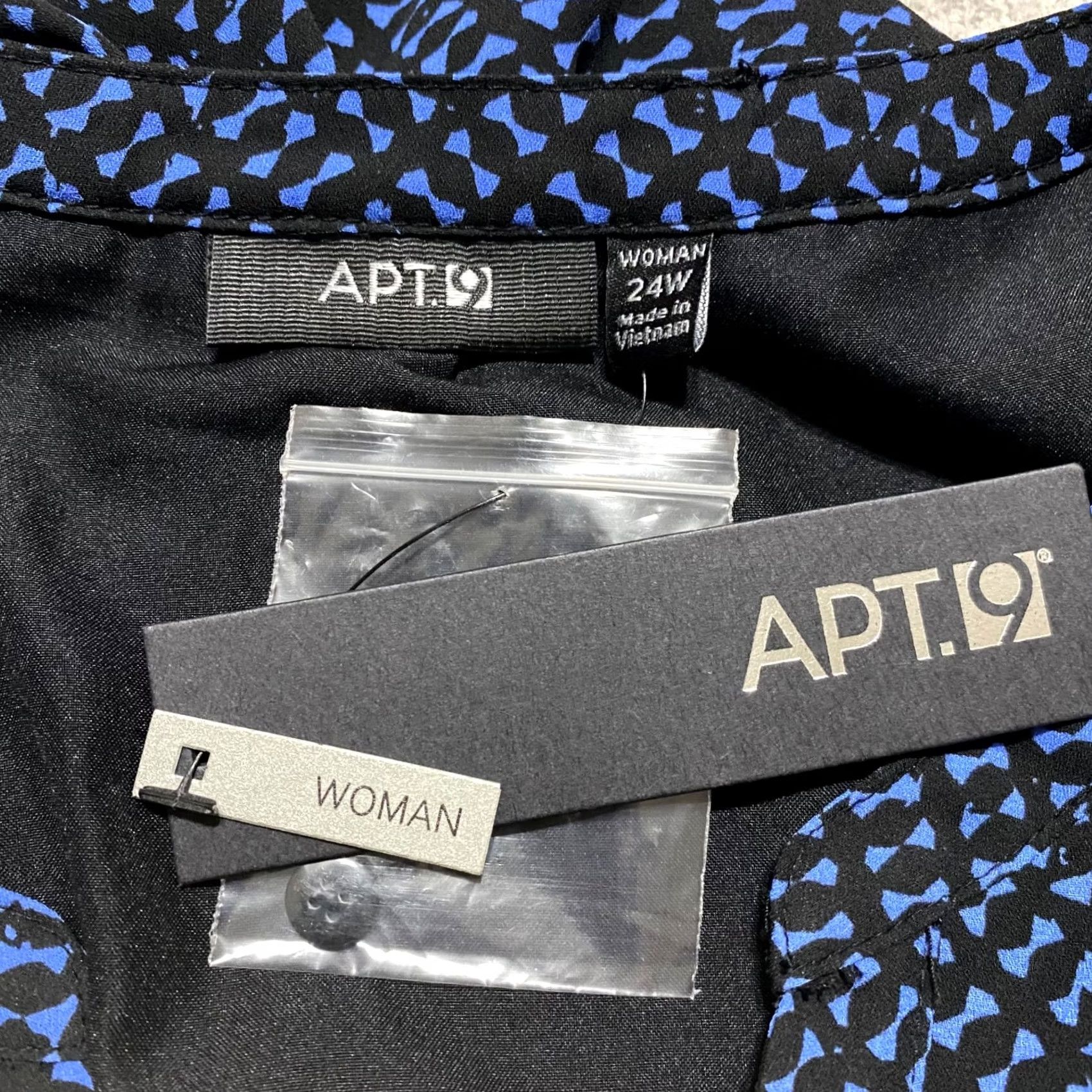 Apt. 9 NWT Apt. 9 Womens 24W Plus Shirt Dress Blue Geometric Button Up Sleeveless New Size 4XL / US 24-26 - 3 Thumbnail