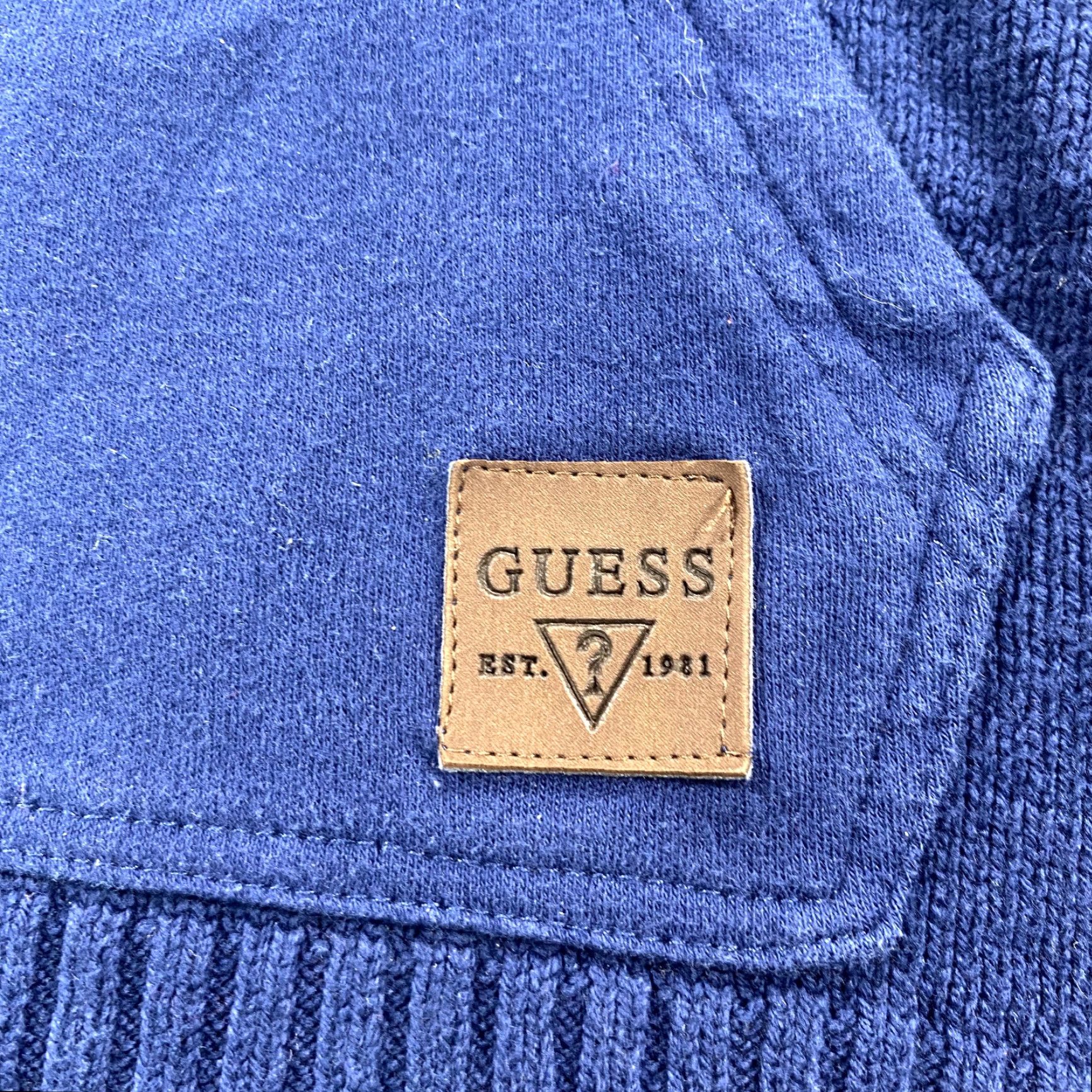 Guess VINTAGE GUESS Hoodie Mens XL Blue Henley Knit Sweater Y2K Adult Size US XL / EU 56 / 4 - 4 Thumbnail