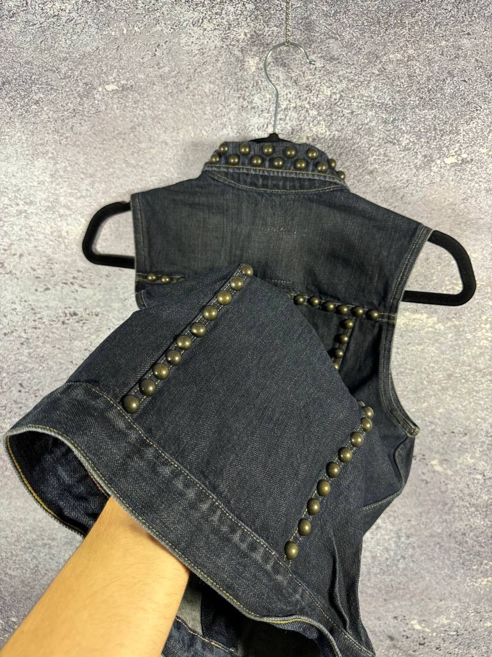 Allsaints × Vintage AllSaints Spitalfields Biker Studded Denim Vests Gilet S sz Size S / US 4 / IT 40 - 10 Thumbnail
