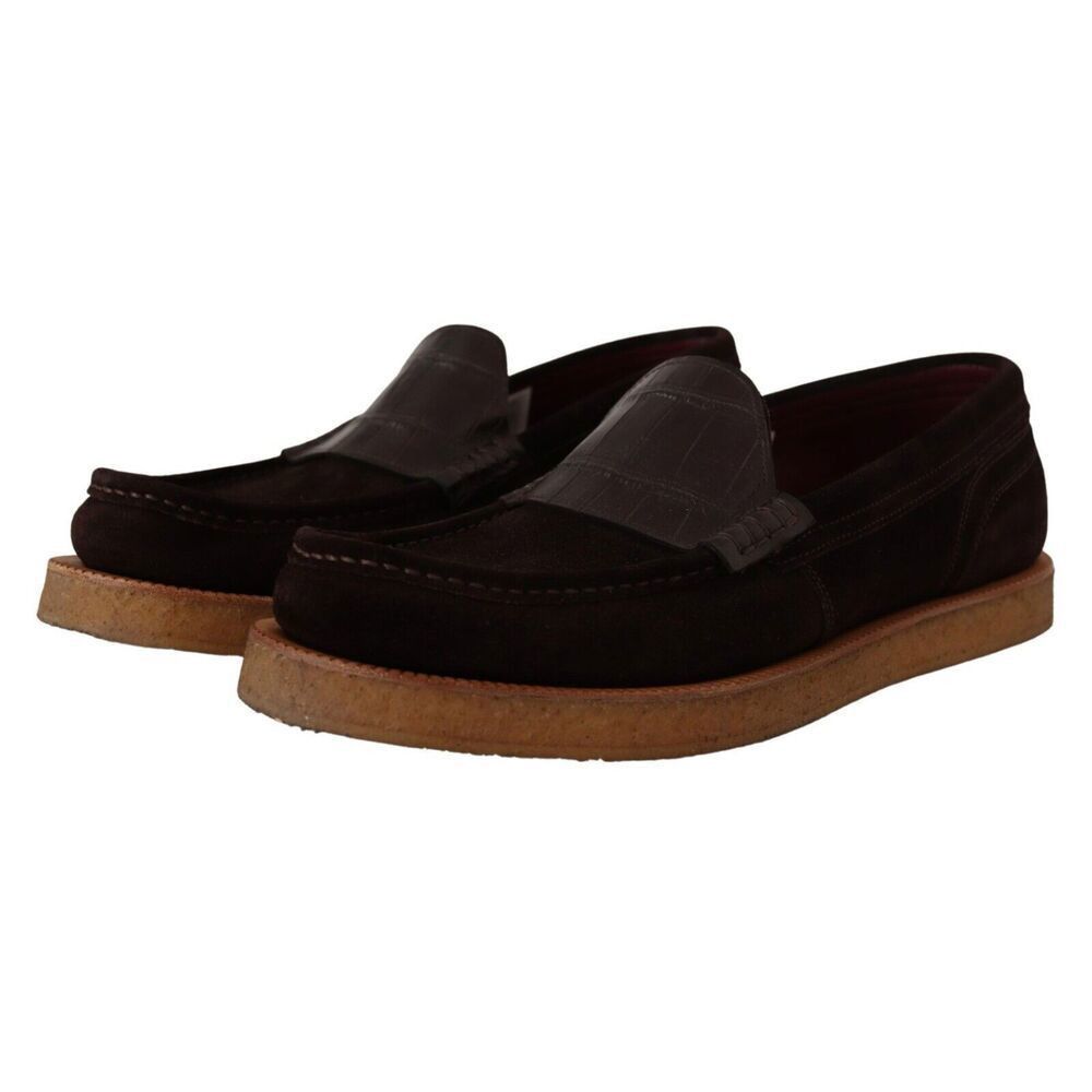 Dolce & Gabbana Dolce & Gabbana Elegant Suede Crocodile Loafers in Brown Size US 11 / EU 44 - 3 Thumbnail