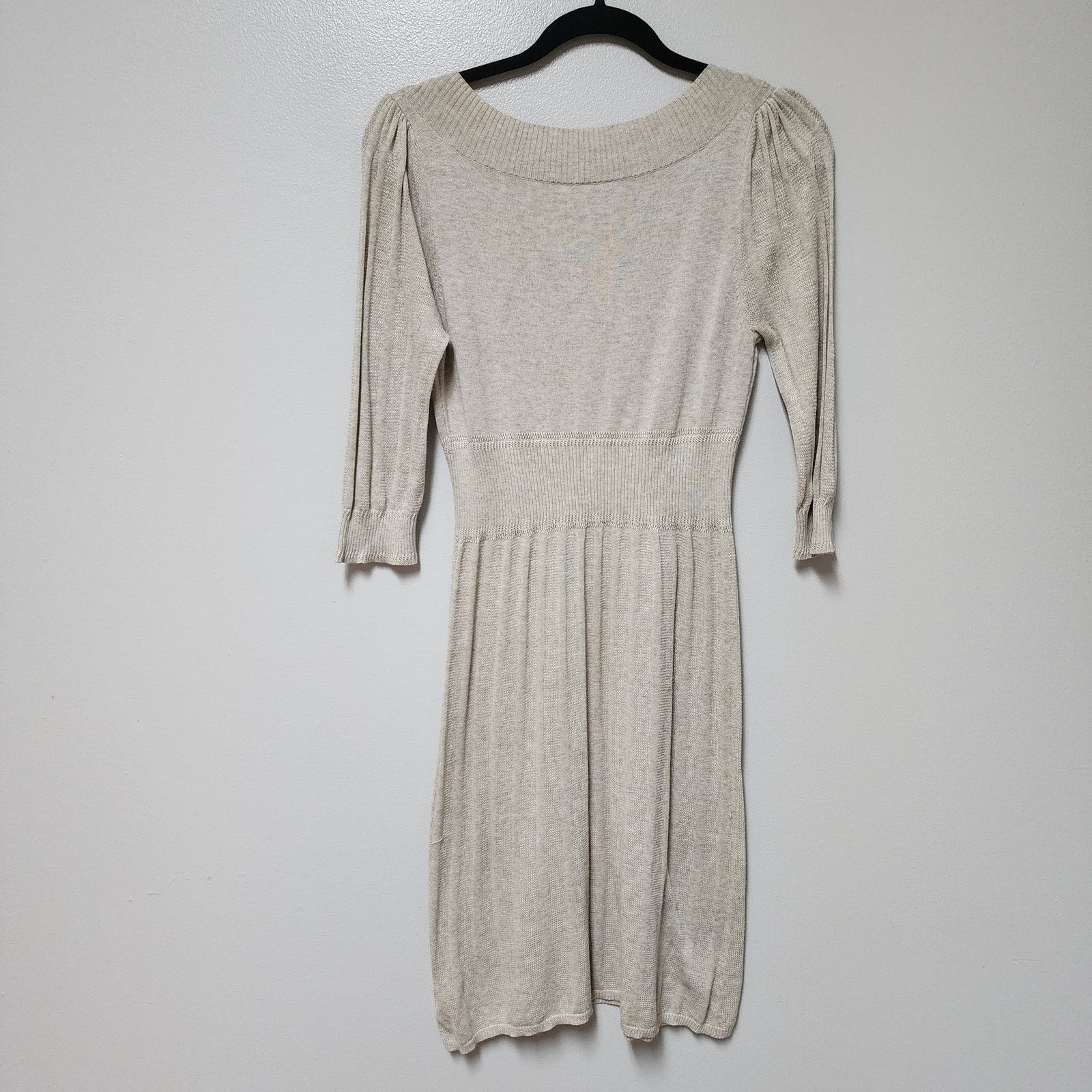 Calvin Klein Calvin Klein 100% cotton tan 3/4 sleeve knit dress sz Small Size S / US 4 / IT 40 - 5 Thumbnail
