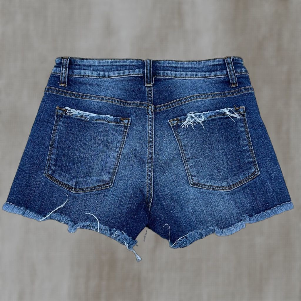 Vintage KanCan Shorts Women 27 Cut Off Dark Denim Jorts Button Fly Stretch Frayed 3 In Inseam Casual Modern Classic 5-Pocket Womens Regular Blue Hanst? Size 27" / US 4 / IT 40 - 1 Thumbnail