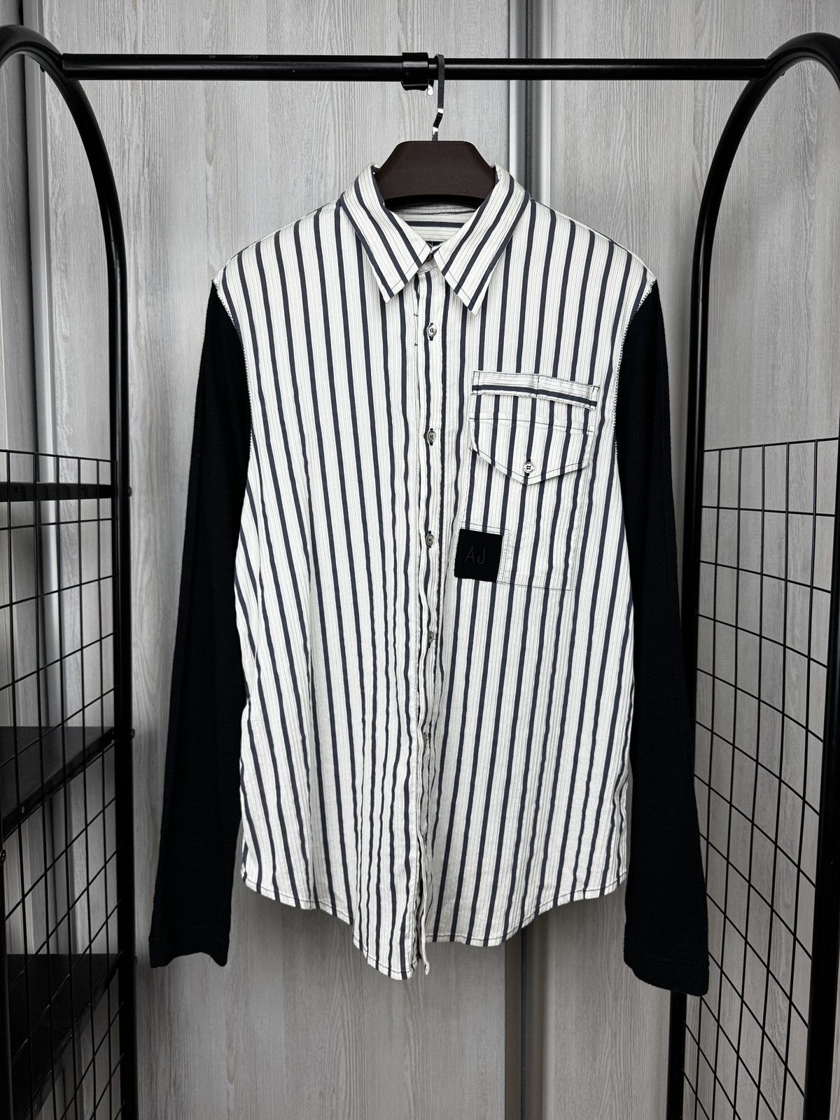 Rare Armani Jeans Button Up Shirt with Knitted Sleeves Y2K