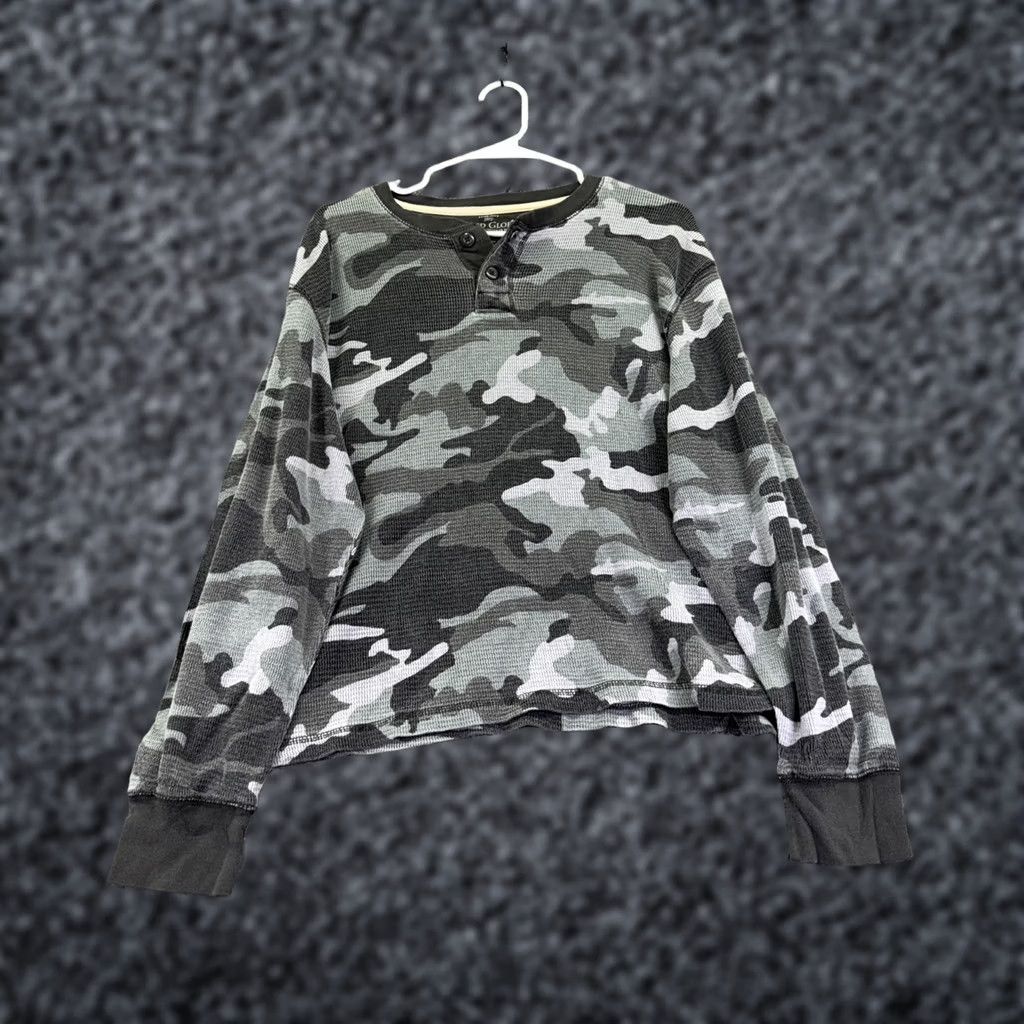 Faded Glory Mens Extra Large Green Camo Henley Long Sleeve Thermal