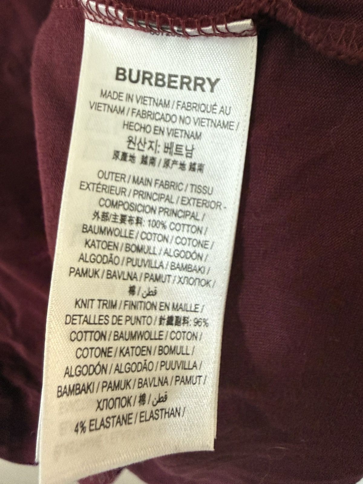 Burberry Burberry Embroidered EKD Deep Crimson Cotton T Shirt Size US L / EU 52-54 / 3 - 4 Thumbnail