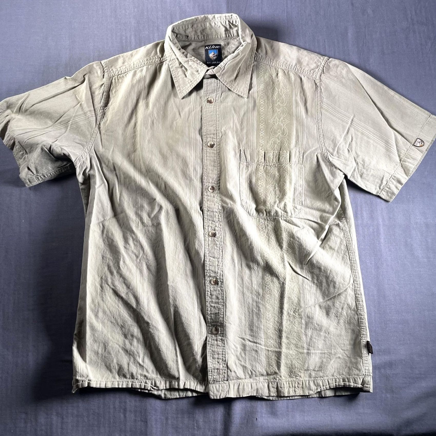 Vintage KÜHL Shirt Mens Large Short Sleeve Embroidered Button-Up Hiking Organic Cotton Green Flagship Classic Outdoor Shirt Size US L / EU 52-54 / 3 - 3 Thumbnail
