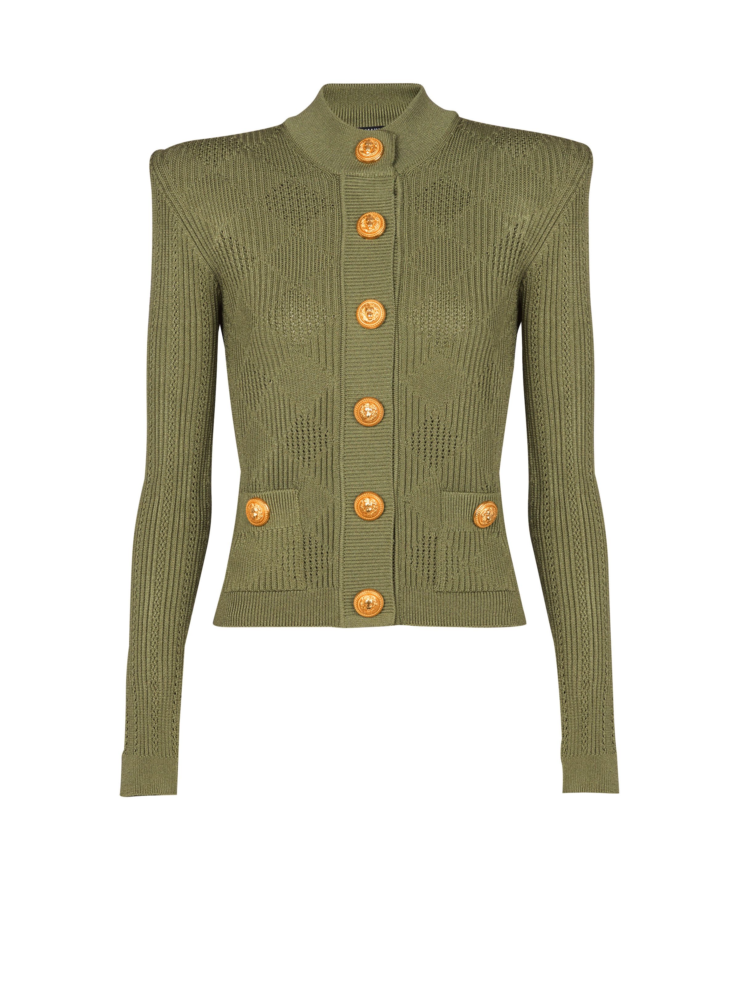 Balmain o1s1wg111025 Gingham Cardigan in Green Size L / US 10 / IT 46 - 1 Thumbnail